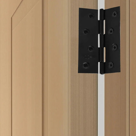10 Pcs Two Inch Black Stainless Steel Small Door Hinges With Screws Kit For Doors Windows Cabinets Dollhouses Wooden Boxes Toolboxes And Furniture Projects Three Leaf Non Mortised Hinges installed on wood door