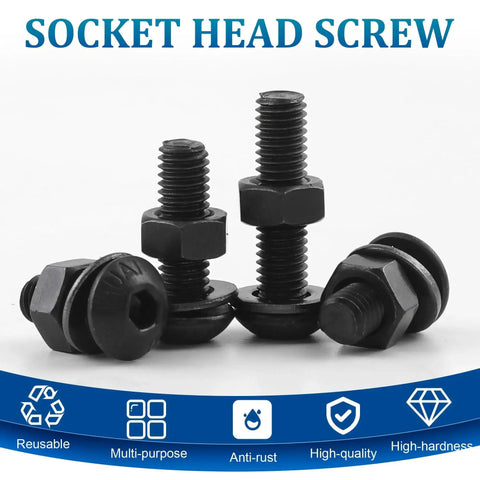 580 Piece Hex Socket Cap Screws Set with Nuts and Flat Washers, M2 M3 M4 M5 Sizes, 304 Stainless Steel, close-up image