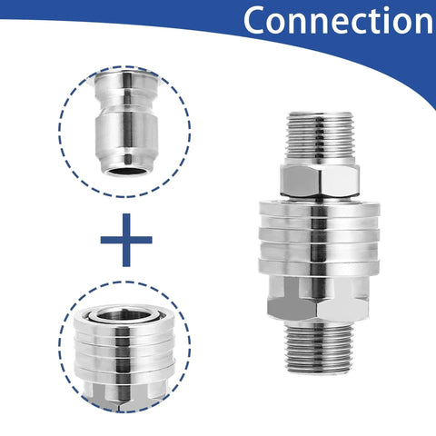Heavy Duty Stainless Steel Pressure Washer Quick Disconnect Kit With Three Eighths Inch Fittings, Two Sets, Easy Snap Connection