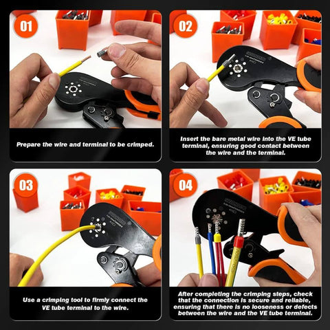 Step-by-step use of Self Adjusting Ferrule Crimping Tool Kit For AWG 30 To 5 0.08 To 16 Mm2 With 1800 Pieces Wire End Ferrule Terminals
