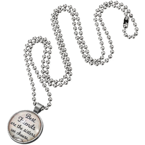 Silver beaded chain with round pendant inscribed 'Best friends are the sisters we choose'