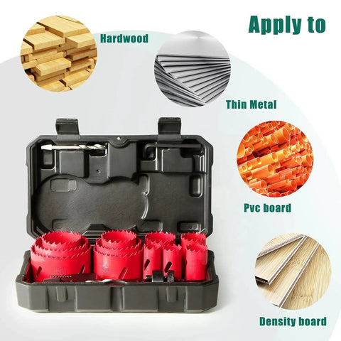 Bi Metal Hole Saw Kit With Mandrels And Case HYCHIKA, 17 Pc High Speed Steel Hole Saw Set for Metal PVC Wood Plastic in case