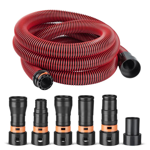 10 Ft Shop Vac Hose with 6 Adapters, Fits 1-1/4 Inch Vacuum Hose, Universal 0.9 to 1.75 Inch Fittings, Durable Replacement Hose for Most Vacs