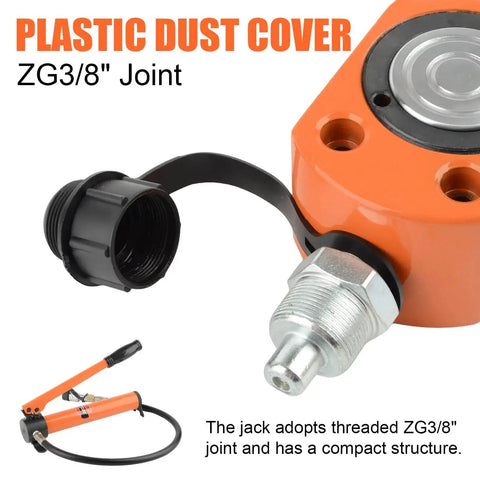 Close-up of 20 Ton Hydraulic Ram Jack With Single Acting Cylinder Porta Power Kit Lifting, showing ZG3/8" joint and plastic dust cover