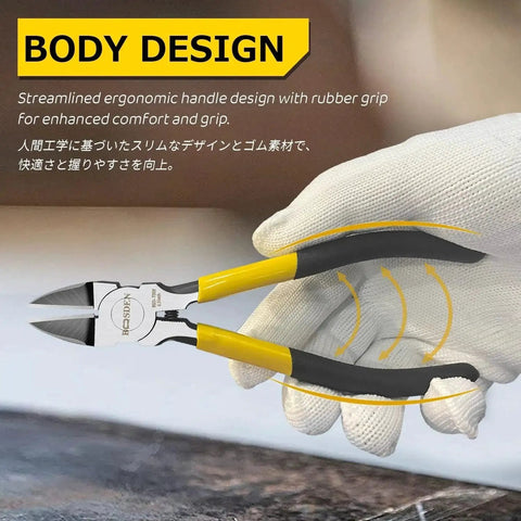 Ultra Sharp 6.5 Inch Spring Loaded Wire Cutter For Crafting And Jewelry Making With Flush Cut Pliers shown in hand.