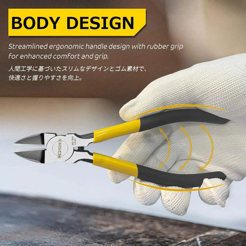 Close-up of Ultra Sharp 6.5 Inch Wire Cutter For Jewelry Making And Crafting with ergonomic handle in use.