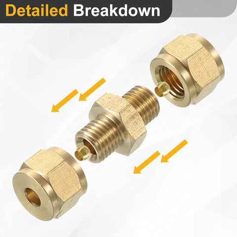 Uxcell brass compression tube fittings set, 5 pcs, 4mm tube OD, NPT thread, straight coupling adapter with nuts
