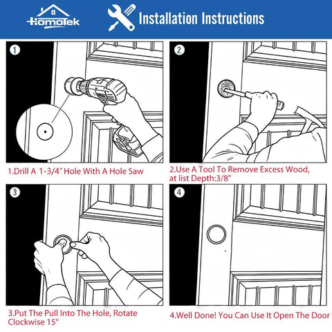 Installation instructions for 4 Pack Closet Door Finger Pull 1-3/4 Inch Black Easy Snap In Installation Fits 3/8 Inch Depth by 1-3/4 Inch
