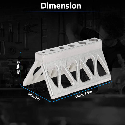 A handheld pipe drill jig that centers the bit on pipes and cylinders, prevents wandering, and delivers precise, repeatable holes for faster fabrication and plumbing projects. Compact stainless steel jig with dimensions shown.
