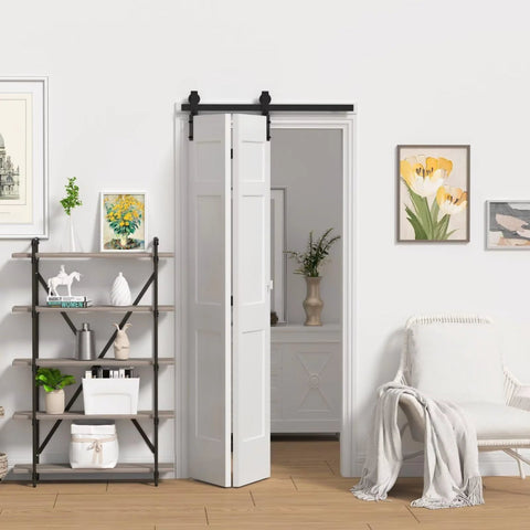 36 Inch Single Bifold Sliding Barn Door Hardware Kit for Closet Doors With Space Saving Track and Quiet, Smooth Rollers