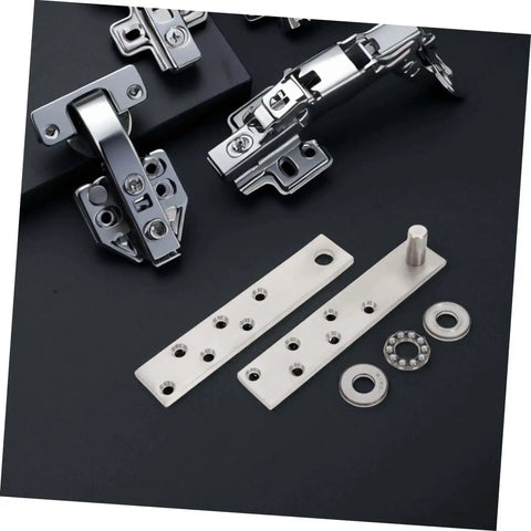 360 Degree Beefy Heavy Duty Concealed Door Hinges Stainless Steel Pivot System components on black surface