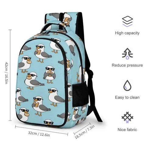 Cool Seagulls Design Travel Laptop Backpack With Large Capacity Waterproof Durable Daypack For Women And Men Perfect For Work School Camping And Daily Commute Featuring Front Opening For Easy Access And Roomy Compartments