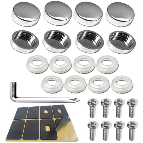 Chrome License Plate Screw Caps and Bolts Set with Gloss Finish Covers for Cars Trucks and SUVs Rust Resistant Hardware Kit