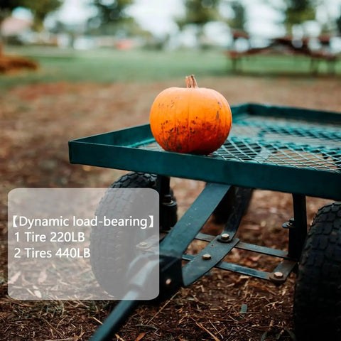 Garden cart with 10 Inch Flat Free Solid Tire And Wheel Replacement 4.10/3.50-4 carrying a pumpkin, showcasing dynamic load-bearing capacity.