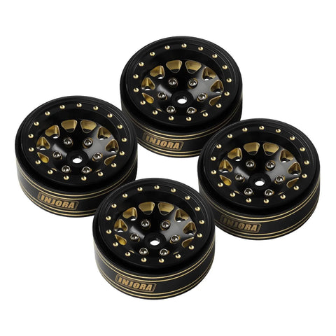 Beadlock Brass Wheel Rims 68g With 3.75mm Offset For SCX24 TRX4M Upgrade, black gold finish, shown in set of four