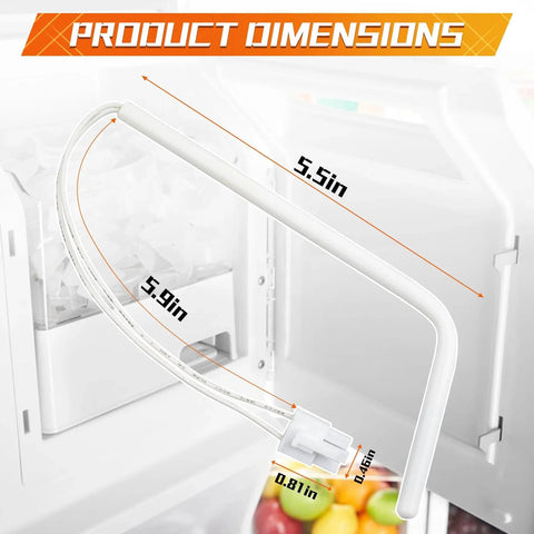 W10511923 Refrigerator Ice Maker Bin Thermistor Temperature Sensor Replacement For Whirlpool Ice Makers, dimensions shown