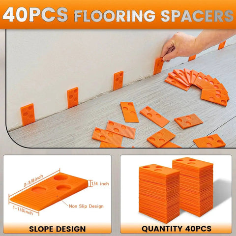 Universal Floor Installation Kit For Laminate And Vinyl Flooring with 40 orange spacers, used during floor installation