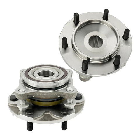 Front Wheel Bearing And Hub Assembly Pair For Toyota Tacoma 2005 Through 2021 4WD And 2003 Through 2021 4Runner Plus 2010 Through 2021 GX460 2007 Through 2014 FJ Cruiser 2003 Through 2009 GX470 Built To Fit 515201 Wheel Bearing And Hub displaying front and side view