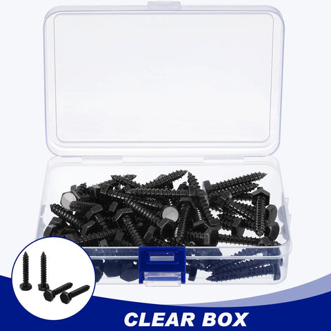 60 Pack One Quarter Inch By One And A Half Inch Hex Head Lag Screws For Wood 304 Stainless Steel Black Finish in clear box