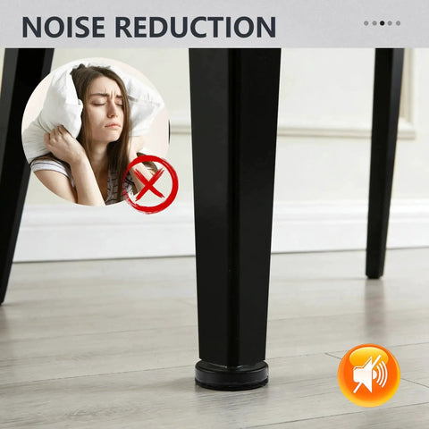 Fourteen Pack Furniture Leveling Feet Set With One Quarter Inch Thread shown reducing noise on table legs, black plastic base on wood floor