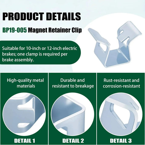 Houoto BP19-005 magnet retainer clip, silver metal, for Dexter 12.25-inch electric trailer brake magnets; set of 4