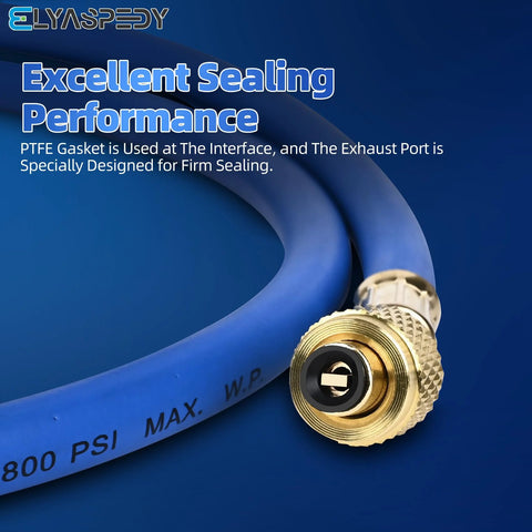 Refrigerant hose set by ELYASPEED, 72in blue hose with brass 1/4in FL fittings, pack of 3, 800 PSI