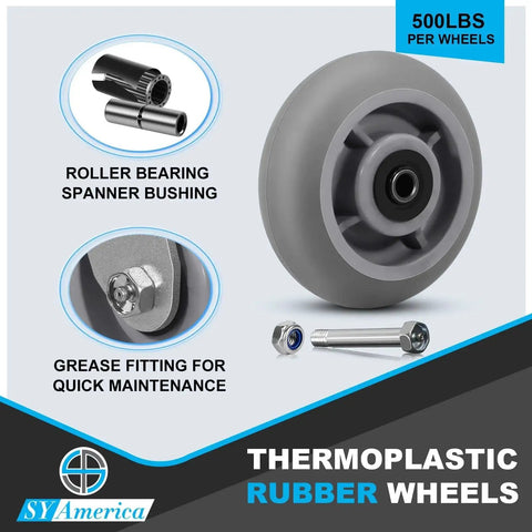 Heavy Duty Industrial Caster Wheels Set 6 Inch By 2 Inch With Non Marking Thermoplastic Rubber Tread 1000 Lb Capacity 2 Rigid Casters