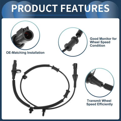 Front view of INFINAUTO ABS wheel speed sensor harness for Ford Mustang 2005–2010; black connector and cable