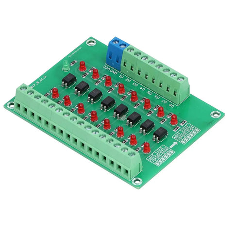 Eight Channel Optical Isolation Module 24V To 5V Optocoupler PLC Signal Converter Board shown from front angle