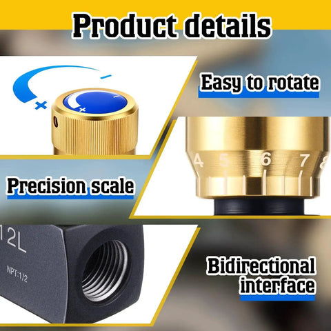 Hydraulic Flow Control Needle Valve For One Half Inch NPT Ports Dual Function Regulator With Single Direction Operation details