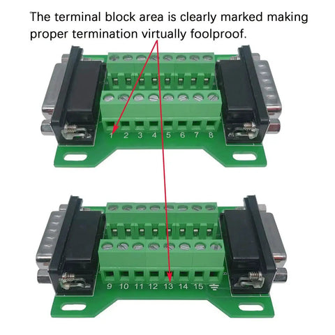 Two Piece DB15 Breakout Board with Both Male and Female DB15 Connectors for RS232 DSUB Serial to 15 Pin Port Terminal Adapter