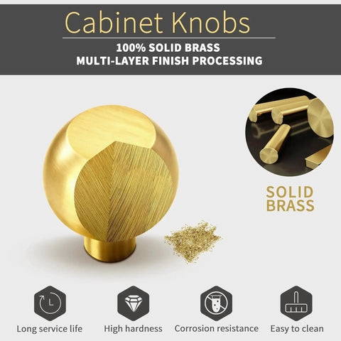 Solid Brass Gold Cabinet Knobs 4 Pack With Star Backplates and brushed brass finish, showing knob design and material.