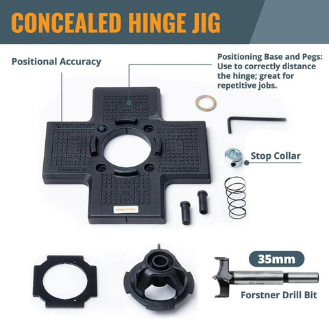 Cabinet Hinge Jig With Drawer Front Installation Clamps Kit DIY Friendly For Concealed Hinges 35mm Forstner Bit Included