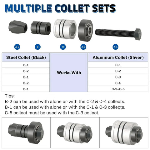 28mm Exhaust Pipe Expander Tool Set with multiple collets and tips for tail pipe and muffler spreader