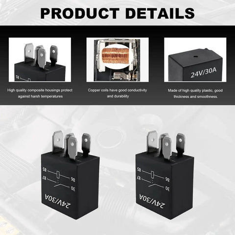 Heavy Duty 24V 30A 4 Pin Car Starter Relay, showcasing components and durability details