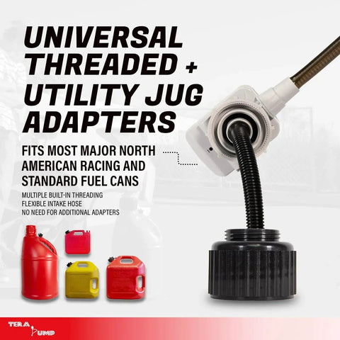 Universal Gas Can Adapter Cap Battery Powered Fuel Transfer Pump 2.3 GPM with flexible intake hose