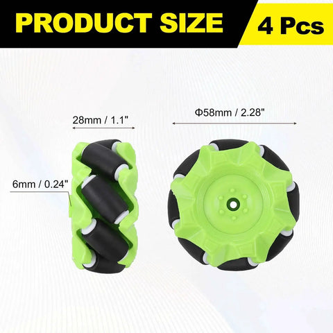 Mecanum Wheels Set For Smart Robot Cars And DIY Models, 58mm Omnidirectional Wheel Kit With ABS Rubber Tread, 4-piece set, green