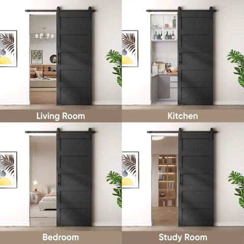 32x84 Inch Wave Style Sliding Barn Door Kit With Hardware Included, installed in living room, bedroom, kitchen, study room