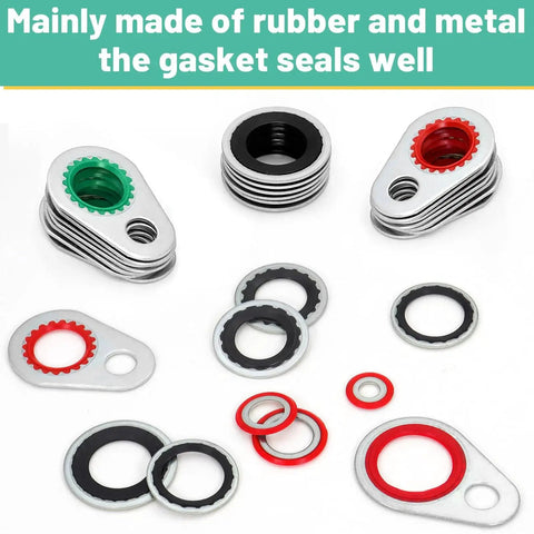 Premium 95 Piece AC Compressor Gasket Seal Kit with metal and rubber seals in various sizes for automotive air conditioning systems.