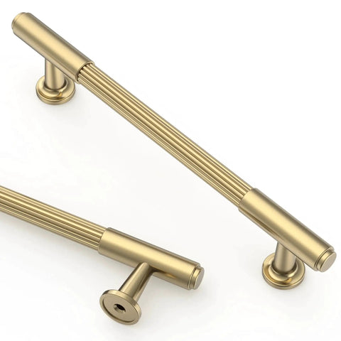 Close-up of 10 Pack Champagne Bronze Cabinet Pulls in 5 Inch 128mm for kitchen cabinets, showing durable rust-proof solid metal design.