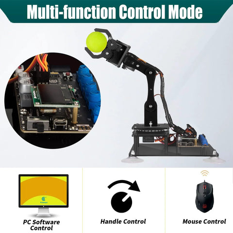 Adeept 5DOF robotic arm kit, black, Arduino IDE compatible, 5-axis programmable STEM toy with OLED display (front view)