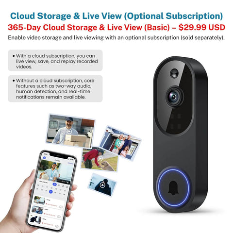 Doorbell Camera M52 Outdoor Indoor 1080 HD Night Vision With Four Infrared Lights 120 Degree Wide View Motion Detection Alerts Smartphone App Wireless Security Camera With Optional Cloud Storage