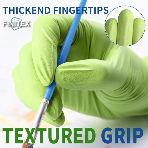 Nitrile Disposable Gloves Powder Free Latex Free 3.5Mil Food Green Small 100pcs, close-up of hand wearing glove with textured grip