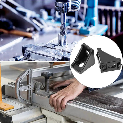 Close-up of machinery with Black Aluminum Extrusion Profile Connector Kit for 20S 2020 Series, corner brackets visible.