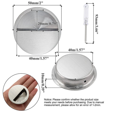 Round Hidden Door Pulls Set, Stainless Steel Recessed Flush Cabinet Pulls for Sliding Barn Doors, 50mm, Brushed Nickel