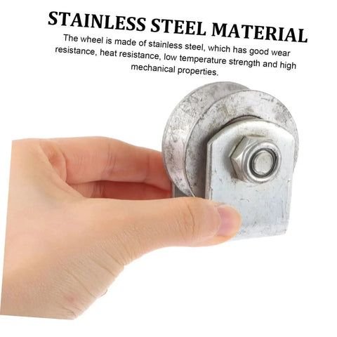 Hand holding stainless steel wheel; Rugged Cast Iron V Type Groove Wheel Garage Door Roller for Gates and Sliding Doors by FELTECHELECTR