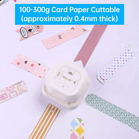 4 In 1 Paper Corner Trimmer With Oval Fish Eye Dovetail And Diagonal Angle Puncher shown with various cut paper designs