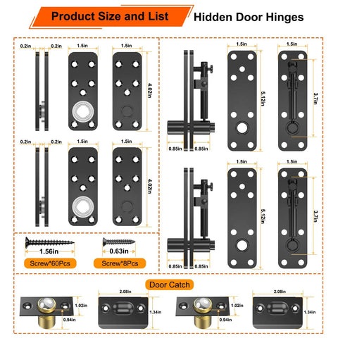 Product size guide for Beefy Heavy Duty Hidden Door Hinge With 570 Pound Load Bearing Thickened Solid Alloy Steel 360 Degree