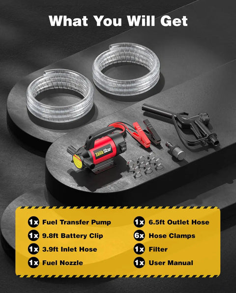 12V 13GPM Diesel Transfer Pump Kit With Electric Fuel Transfer Pump Nozzle And Hoses Self Priming Portable Pump components