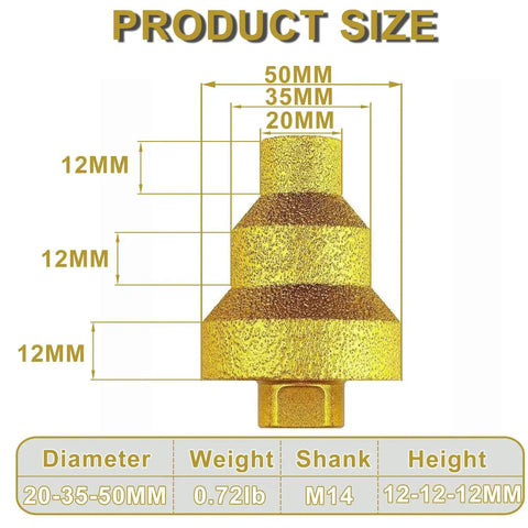 Pro Grade Diamond Core Drill Bit Set With 20mm 35mm 50mm Steps For Precise Hole Expansion Cone Diamond Tile Bit dimensions diagram